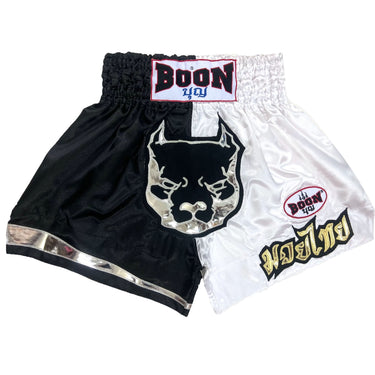 MT12 Muay Thai Shorts B&W PITBULL - BOON Sport